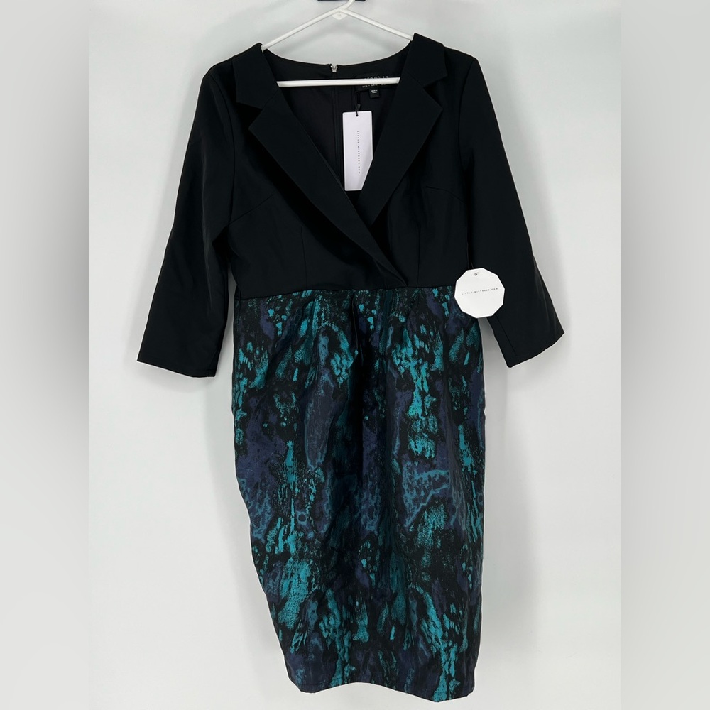 PAPER DOLLS BLACK & TEAL DRESS W/BLAZER STYLE COLLAR, BACK ZIPPER,‎ FULLY LINED